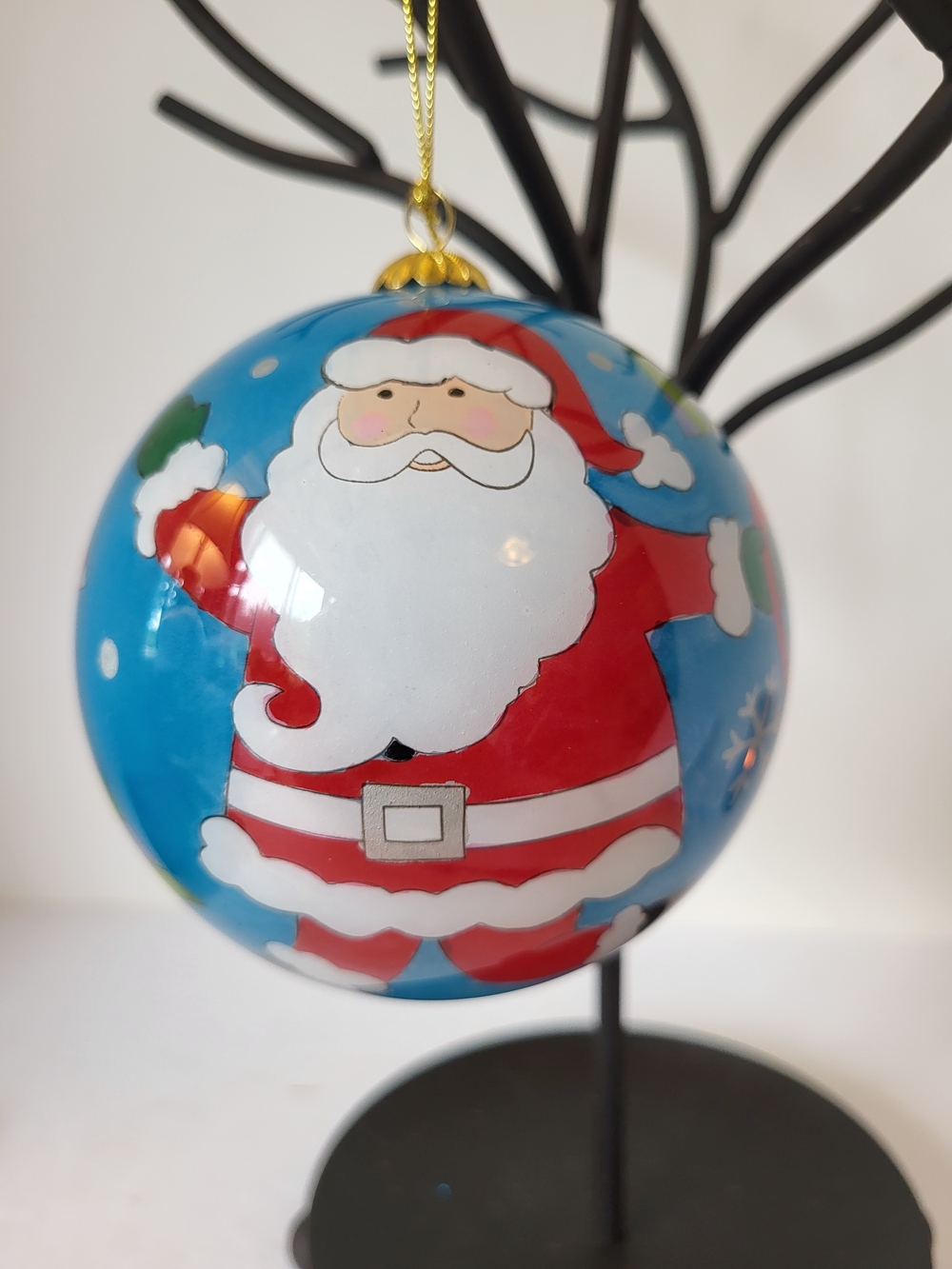 Pier One Li Bien Santa Handpainted Glass Holiday Ornament 3.5"